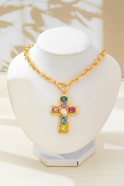 Multi-Colored Crystal Cross Necklace | 80N93265