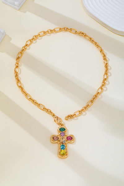 Multi-Colored Crystal Cross Necklace | 80N93265