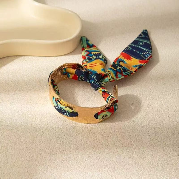 Scarf Tie Hammered Open Cuff Bangle Bracelet | 40B5285