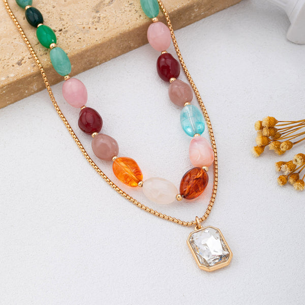 Multi-Color Stone & Crystal Pendant Necklace | 80N92955
