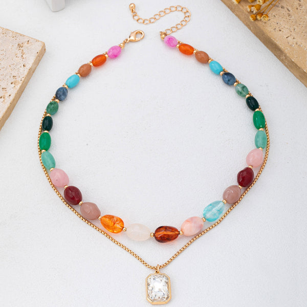 Multi-Color Stone & Crystal Pendant Necklace | 80N92955