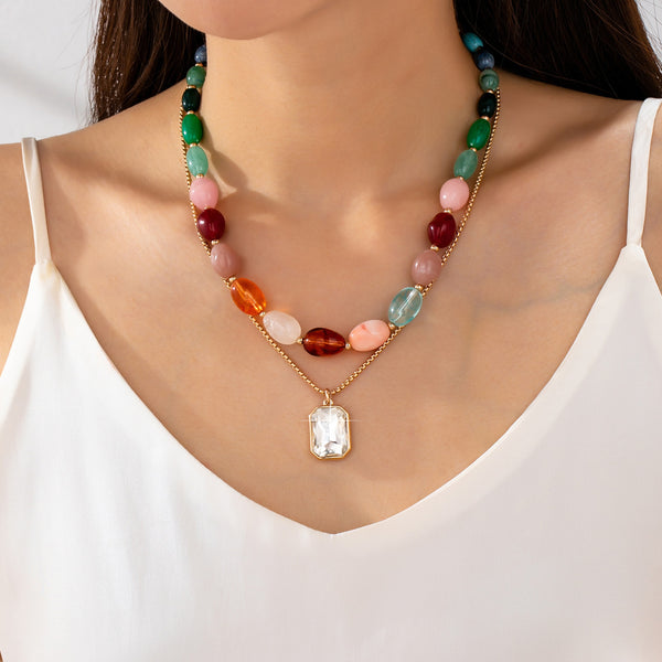 Multi-Color Stone & Crystal Pendant Necklace | 80N92955