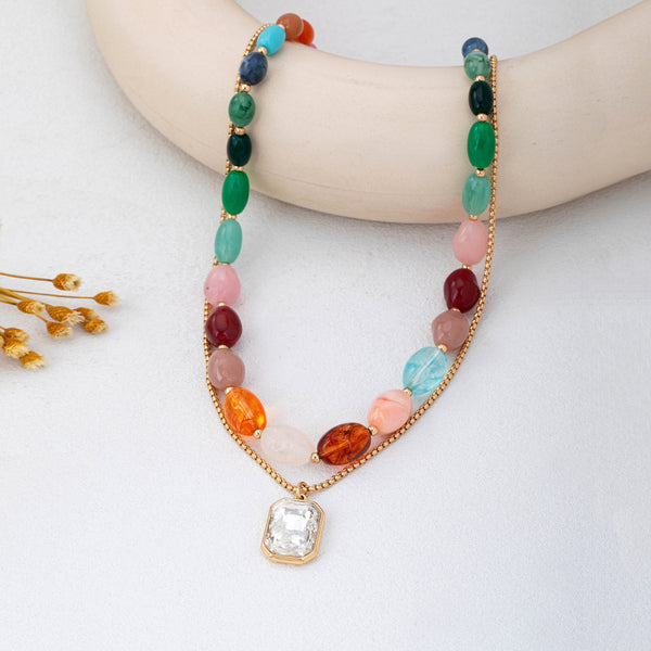 Multi-Color Stone & Crystal Pendant Necklace | 80N92955