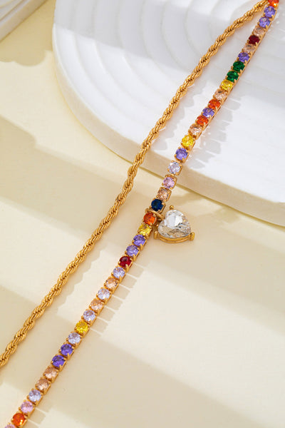 Multi-Color Crystal Heart Charm Tennis Bracelet | 80B1829