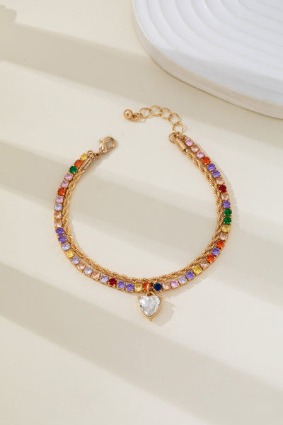 Multi-Color Crystal Heart Charm Tennis Bracelet | 80B1829