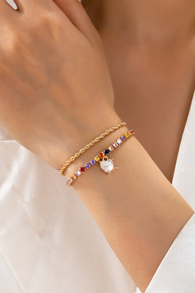 Multi-Color Crystal Heart Charm Tennis Bracelet | 80B1829