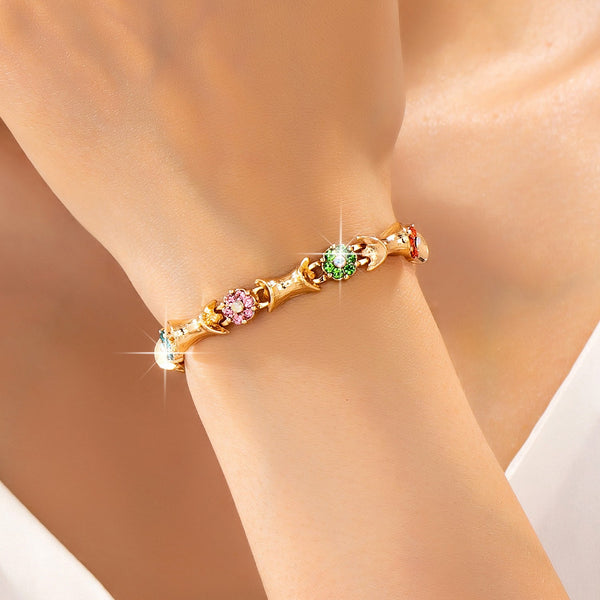 Multi Color Floral Baguette Crystal Bracelet | 80B1835