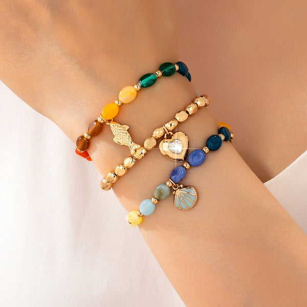 Multi-Color Beaded Layered Charm Bracelet | 80B1727