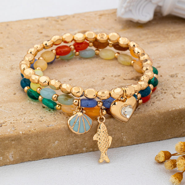Multi-Color Beaded Layered Charm Bracelet | 80B1727