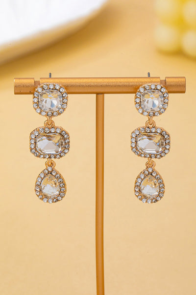 Triple-Drop Pave Halo Crystal Earrings | 80E62119