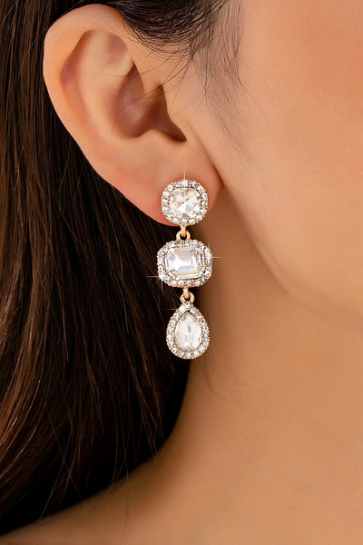 Triple-Drop Pave Halo Crystal Earrings | 80E62119