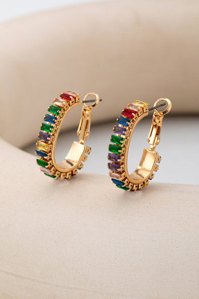 Multicolor Baguette Crystal Hoop Earrings | 80E62401
