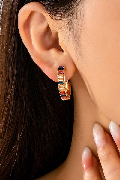 Multicolor Baguette Crystal Hoop Earrings | 80E62401