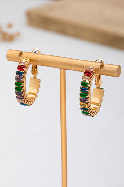 Multicolor Baguette Crystal Hoop Earrings | 80E62401