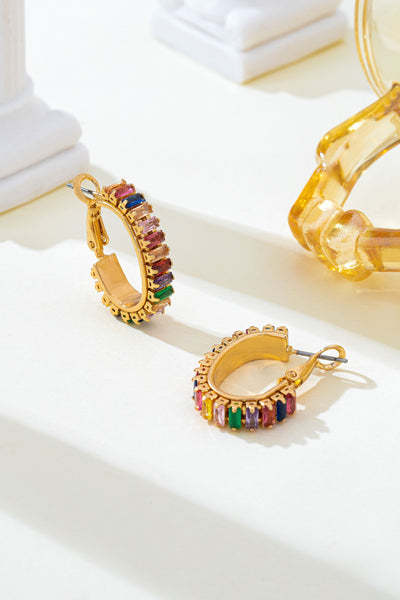 Multicolor Baguette Crystal Hoop Earrings | 80E62401