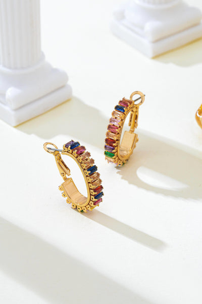 Multicolor Baguette Crystal Hoop Earrings | 80E62401
