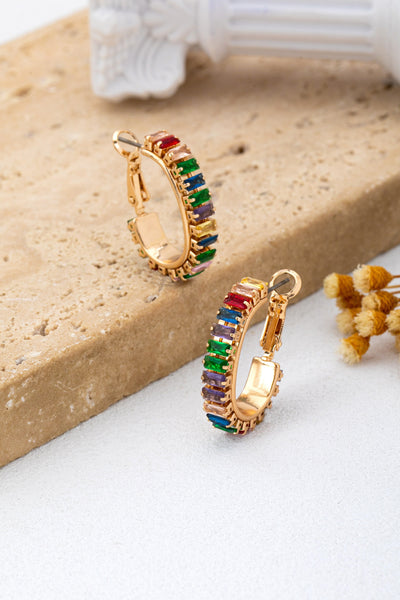 Multicolor Baguette Crystal Hoop Earrings | 80E62401