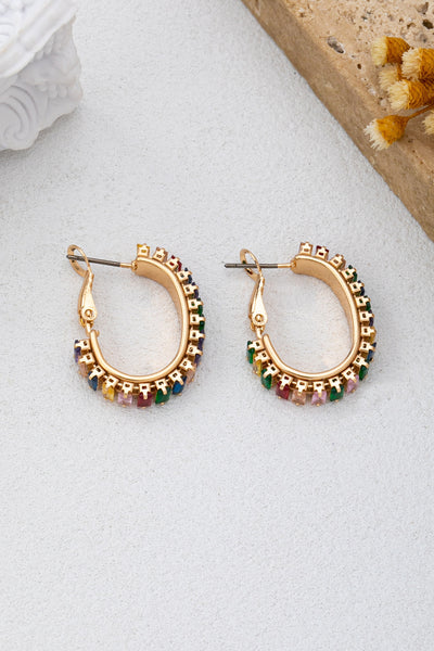 Multicolor Baguette Crystal Hoop Earrings | 80E62401