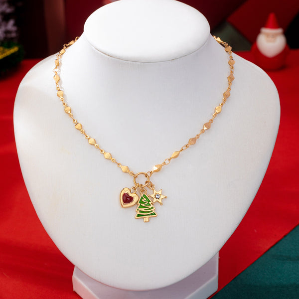 Cluster Christmas Tree and Heart Charm Necklace | 80N93294