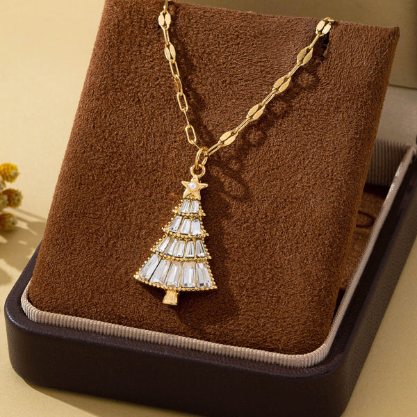 Christmas Tree Baguette Crystal Necklace | 80N93293