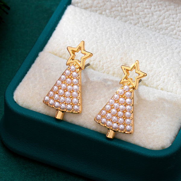 Pearl-Embellished Christmas Tree Stud Earrings | 80E62441