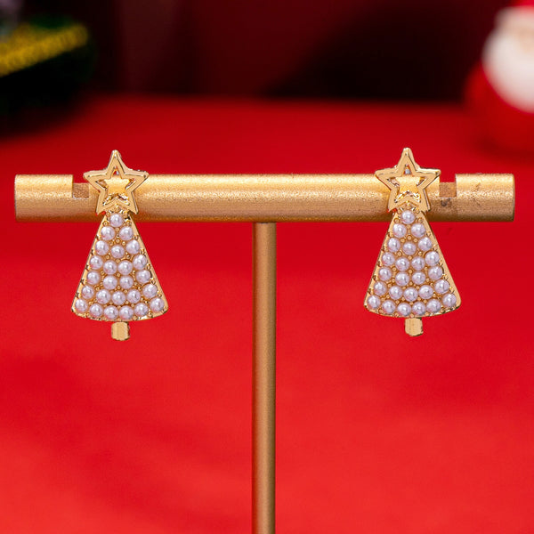 Pearl-Embellished Christmas Tree Stud Earrings | 80E62441