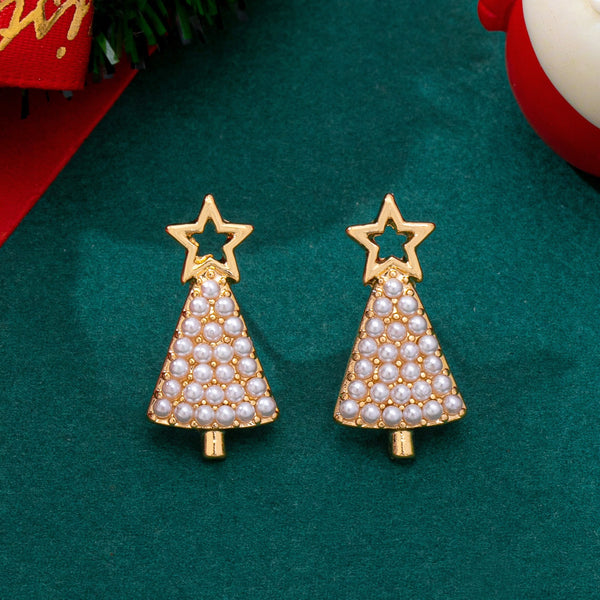 Pearl-Embellished Christmas Tree Stud Earrings | 80E62441