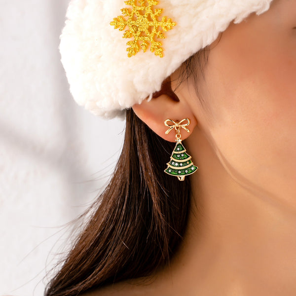 Christmas Tree & Bow Dangle Earrings | 80E62433