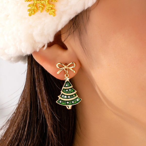 Christmas Tree & Bow Dangle Earrings | 80E62433