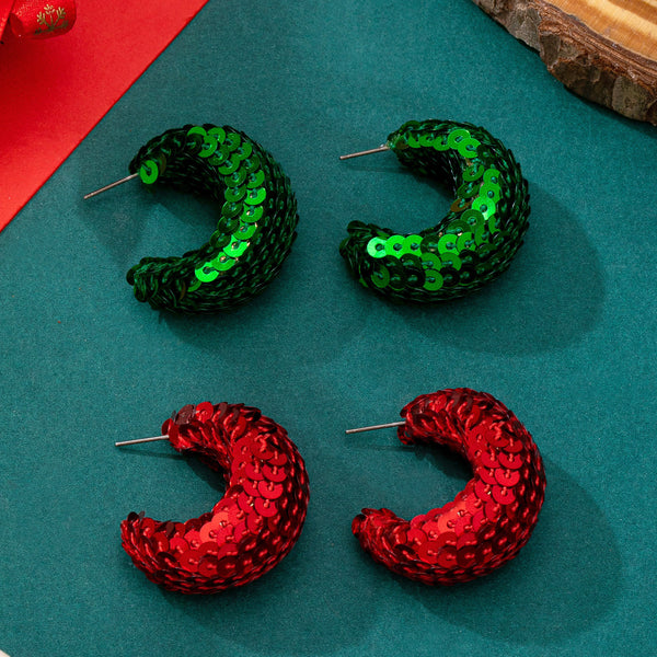 Christmas Red and Green Sequin Chunky Earrings | 80E62197