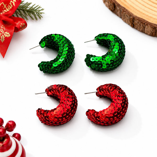 Christmas Red and Green Sequin Chunky Earrings | 80E62197