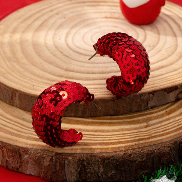 Christmas Red and Green Sequin Chunky Earrings | 80E62197