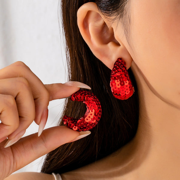 Christmas Red and Green Sequin Chunky Earrings | 80E62197