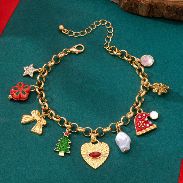 Christmas Tree Heart Bow Charm Bracelet | 80B1846