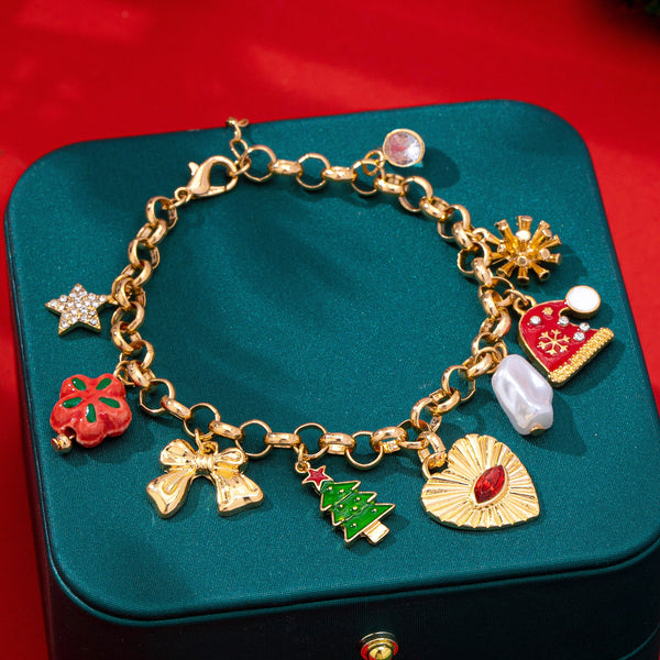 Christmas Tree Heart Bow Charm Bracelet | 80B1846
