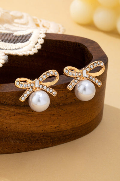Pearl and Crystal Bow Stud Earrings | 80E62486