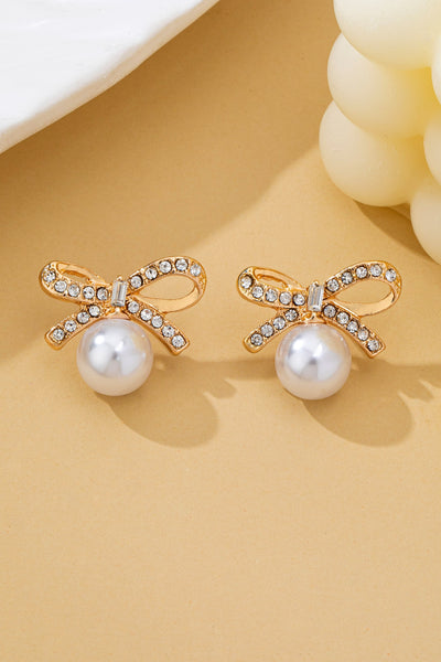 Pearl and Crystal Bow Stud Earrings | 80E62486