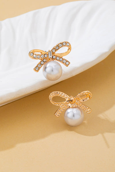 Pearl and Crystal Bow Stud Earrings | 80E62486