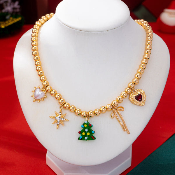Beaded Christmas Tree Holiday Charm Necklace | 80N93330