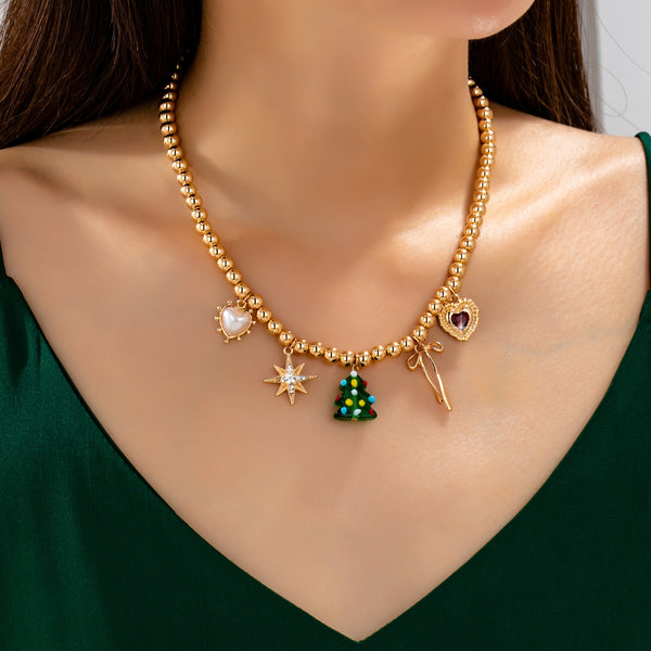 Beaded Christmas Tree Holiday Charm Necklace | 80N93330
