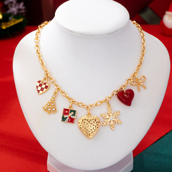 Christmas Checkered heart tree gift box Necklace | 80N93332