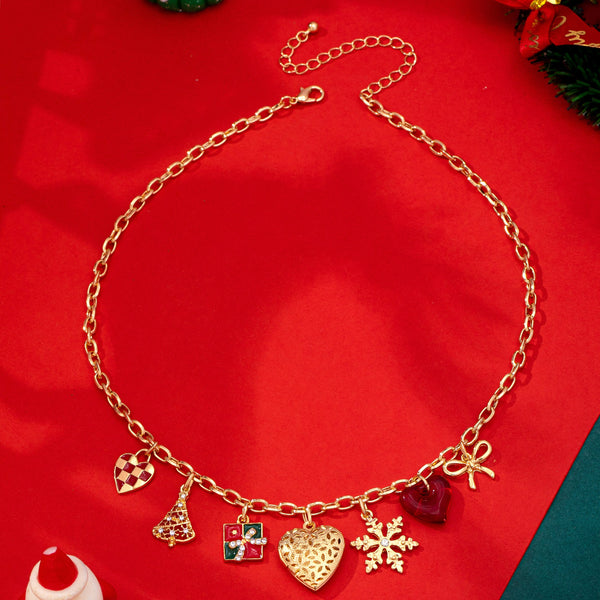 Christmas Checkered heart tree gift box Necklace | 80N93332