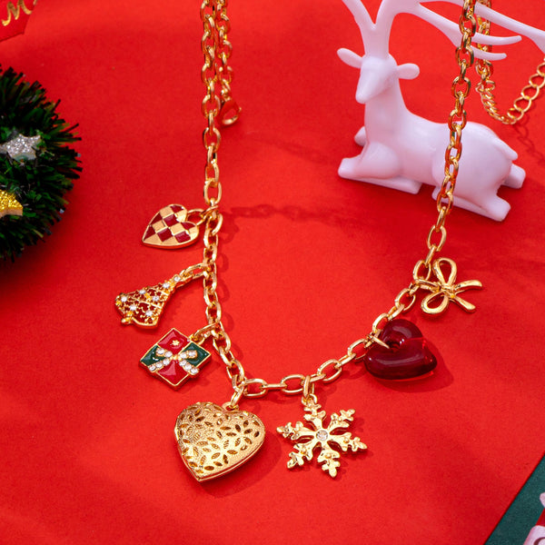 Christmas Checkered heart tree gift box Necklace | 80N93332