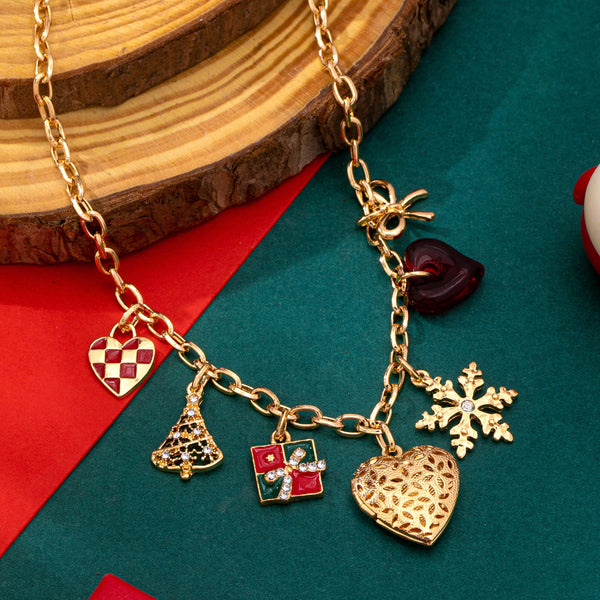 Christmas Checkered heart tree gift box Necklace | 80N93332