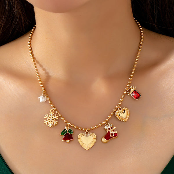 Christmas Snowflake bell heart stocking Necklace | 80N93335
