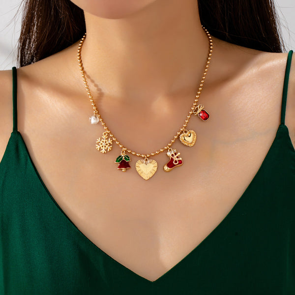 Christmas Snowflake bell heart stocking Necklace | 80N93335