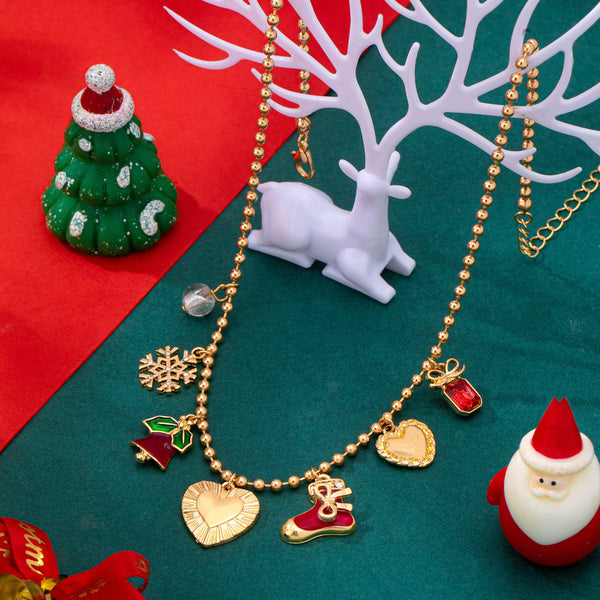 Christmas Snowflake bell heart stocking Necklace | 80N93335