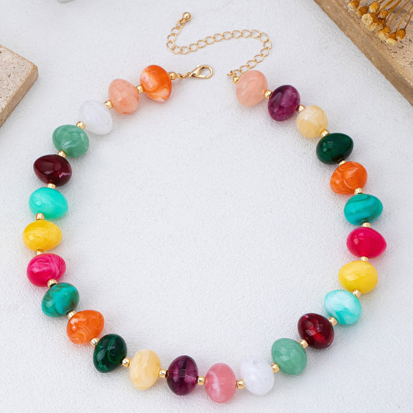 Multi Colored Resin Pebble Beaded Necklace | 80N93363