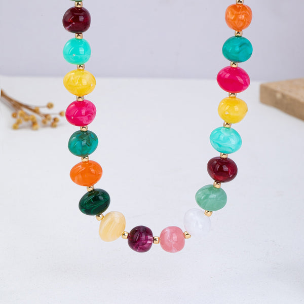 Multi Colored Resin Pebble Beaded Necklace | 80N93363