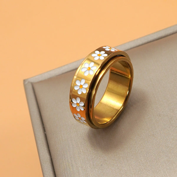 18K STAINLESS STEEL TARNISH FREE DAISY SPINNER RING | 40R155